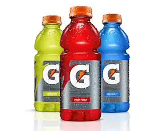 Three gatorade bottles are shown in a row.