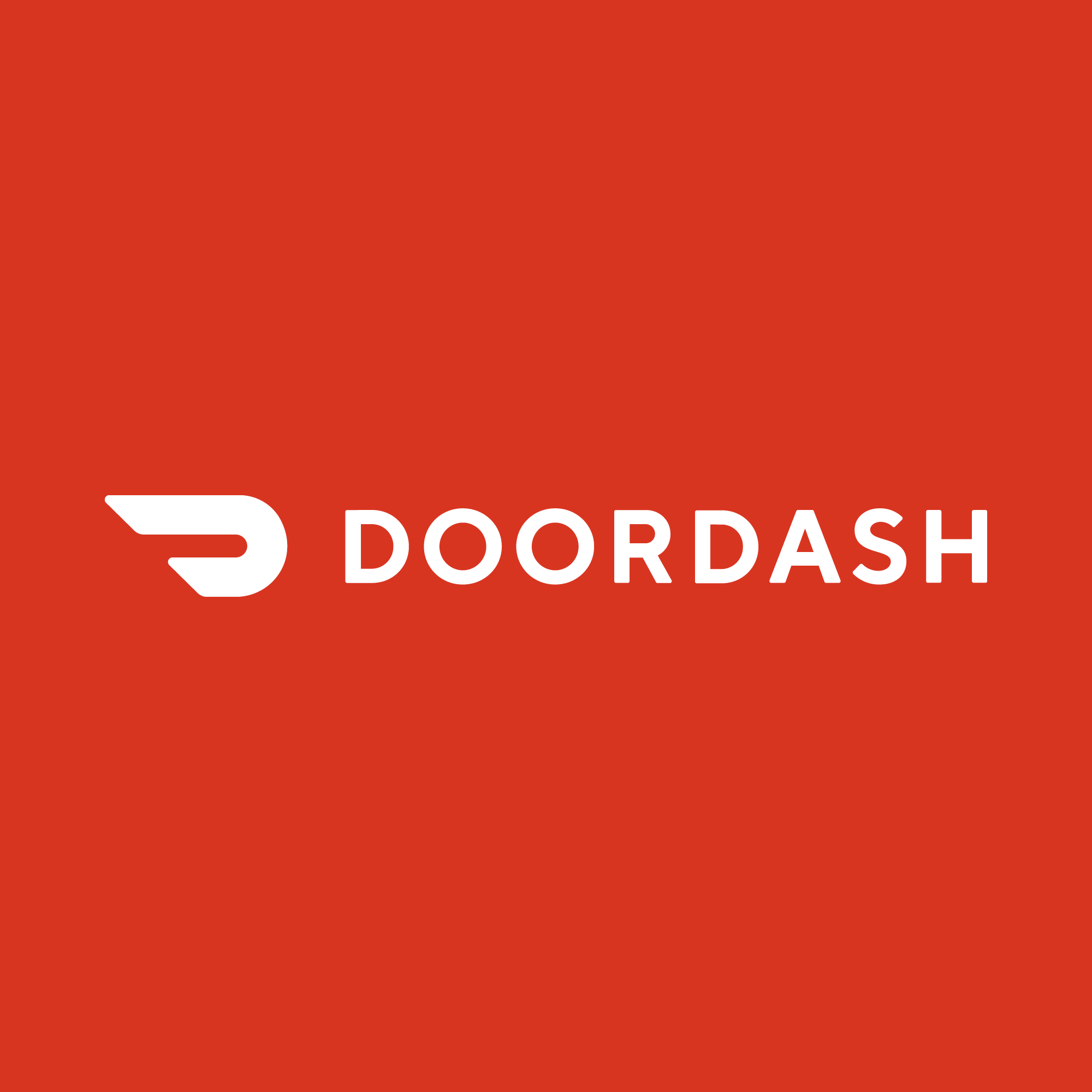 A red background with the word doordash in white.